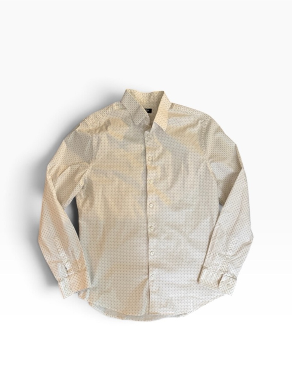 Express Men's Cream Button-Up Dress Shirt with Subtle Dot Pattern